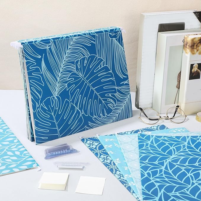 Estune 32 Pcs Blue Decorative Hanging File Folders Letter Size Cabinet File Folders Organizers with 1/5 Cut Adjustable Tabs for Office Desk School Filing Cabinet Home
