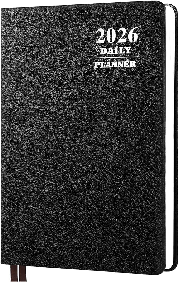 KESOTE 2026 Daily Hourly Planner - One Page a Day, 2026 Diary 5.7 x 8.3" Hardcover Monthly Agenda 12 Month A5 College Notebook Planner, Black