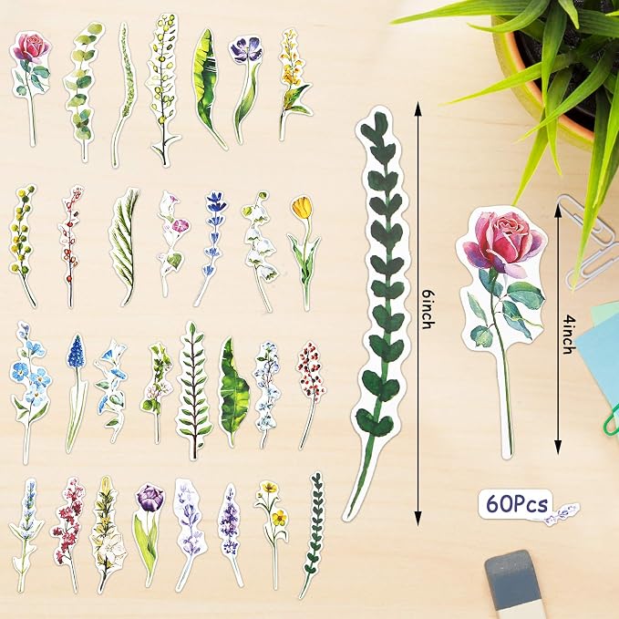 120 Pcs Colorful Flower Feather Shaped Bookmarks Bulk Cute Christmas Gifts for Students Thick Paper Feathers Bookmarks for Kids Children Teens Women Men Adults Book Lovers Writers Readers, 60 Styles