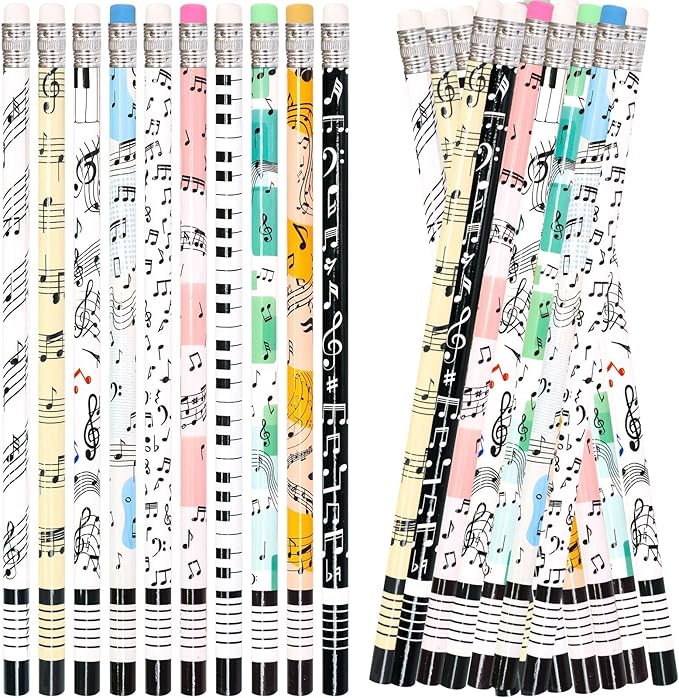 Fancy Land 50 PCS Music Pencils Music Note Wooden Pencil with Eraser Classroom School Teacher Award for Kids