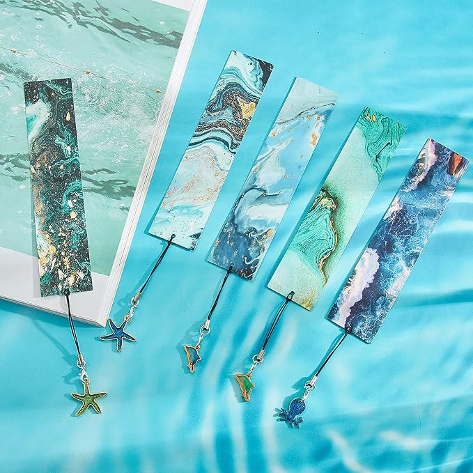 Nezyo 10 Pieces Ocean Bookmarks Page Markers with 10 Multi Ocean Marine Animal Pendants for Students Teachers School Classroom Reading Favor