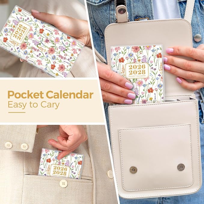 SKYDUE Pocket Calendar 2026-2028, Pocket Monthly Planner Jul 2026 - Dec 2028 for Purse, 6.7" X 3.8" 30-Month Small Planner, Academic Year Calendar, Compact Design with Plastic Sleeve