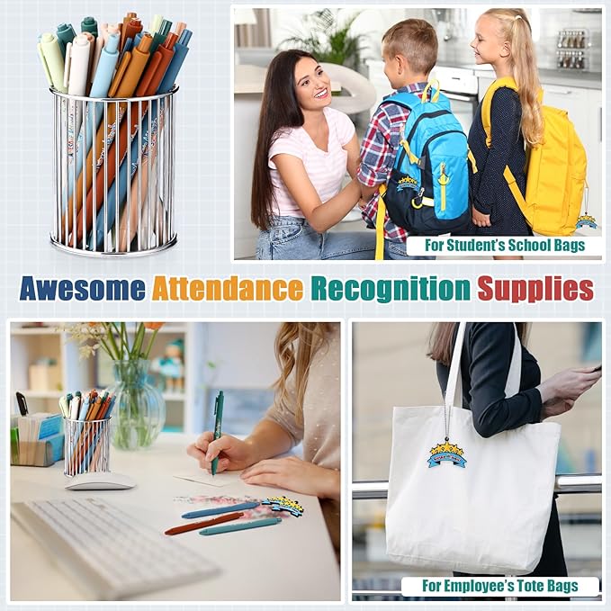 40 Sets Awesome Attendance Gift Ballpoint Pen with Tags Pendant for Student Teacher Motivating Perfect Attendance Reward for Office Class Prize Teacher Must Have