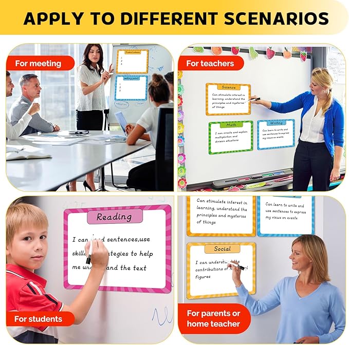 KIKIGOAL Reusable Magnetic Write and Wipe Paper Classroom Organization Chart, Dry Erase Objectives Learning Magnets for Class Whiteboard with 2 Writing Markers, Great for Classroom Goals Targets