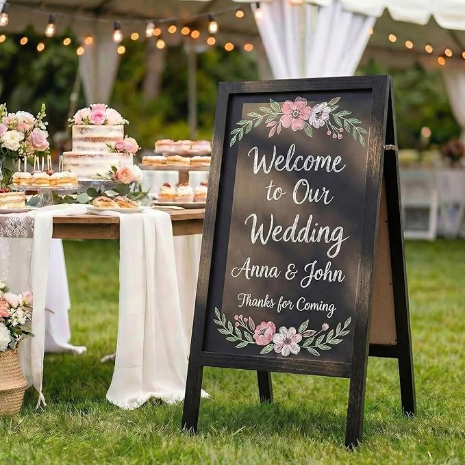 TEAKMAMA A Frame Chalkboard Sign, 40"x20" Extra Large Chalk Board Double-Sided Sidewalk Sign Sturdy Sandwich Menu Board for Restaurant Coffee Shop and Wedding, Black