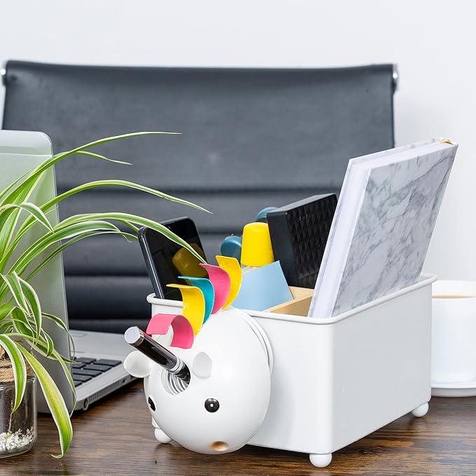 Made Easy Kit Desk Organizer, 1-5 Module Compartments - Storage for Stationery Supplies, Accessories, brushes - Home, Office, School, Dorm, Studio - Build in Pen & Pencil Holder (White Unicorn)