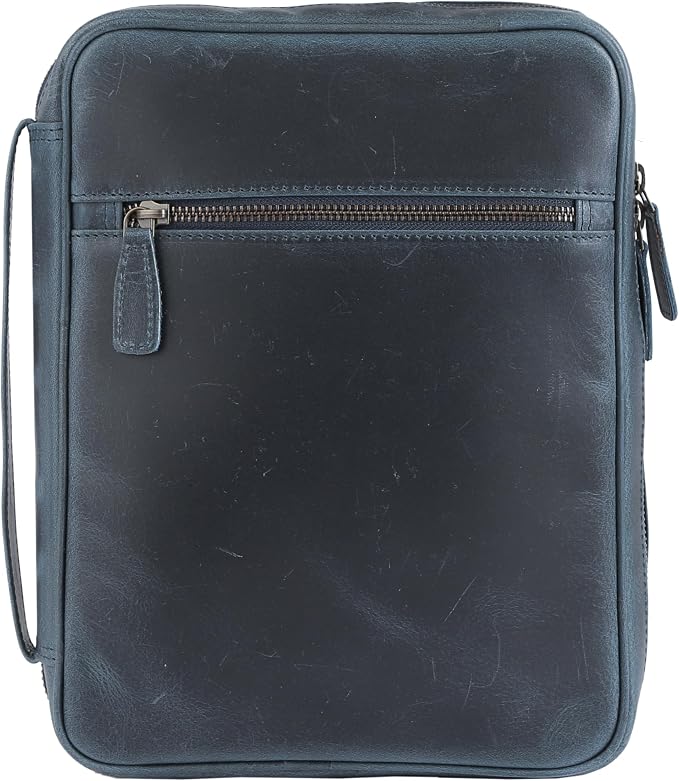 Leather Bible Cover for Men & Women – Zippered Bible Case with Handle, Note & Pen Organizer – Fits Large Study Bible – 11.5x8.5 Inch (Blue)