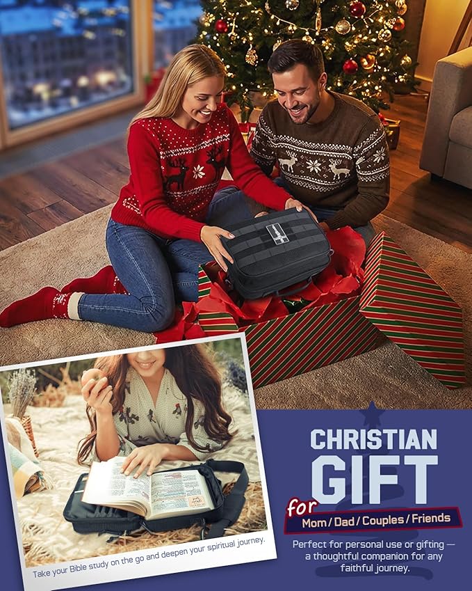 RXW Large Bible Cover Bag for Men Women, Tactical Bible Carrying Case Fully Padded of Double Layer Design, Utility Church Bag Organizer with Shoulder Strap for Tablet Art EDC, Christian Gifts for Mom