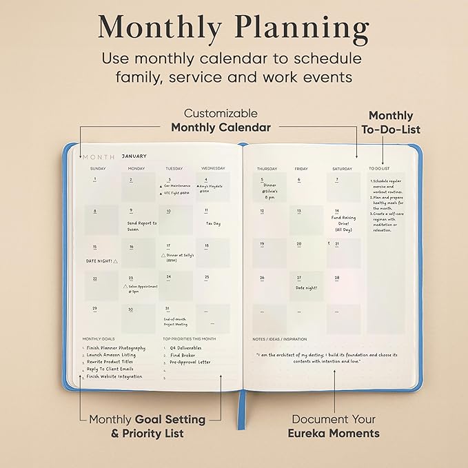 2026 Planner, Daily Journal & Gratitude Journal All-In-One with To Do List, Self Care Prompts & Habit Tracker - 7 x 10 - Blue