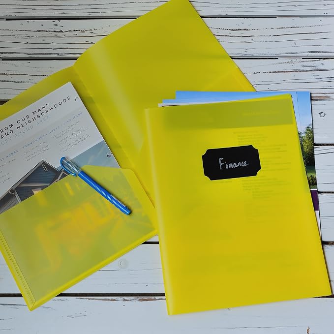 Youngever 6 Pack Heavy Duty Plastic Two Pocket Folders, Heavy Duty Plastic 2 Pocket Folder (Yellow)