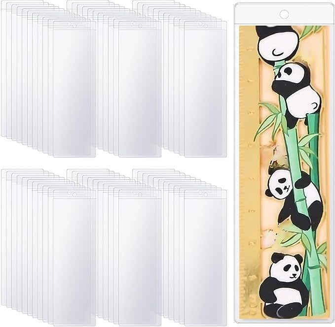 50 Pcs Clear PVC Sleeves 2.95 x 7.28 inch Blank Plastic Bookmark Holder Package with Hang Hole Reusable Photo Booth Pictures Frames Cover Pen Jewelry Pouches for Offices Wedding Gift Party Favor