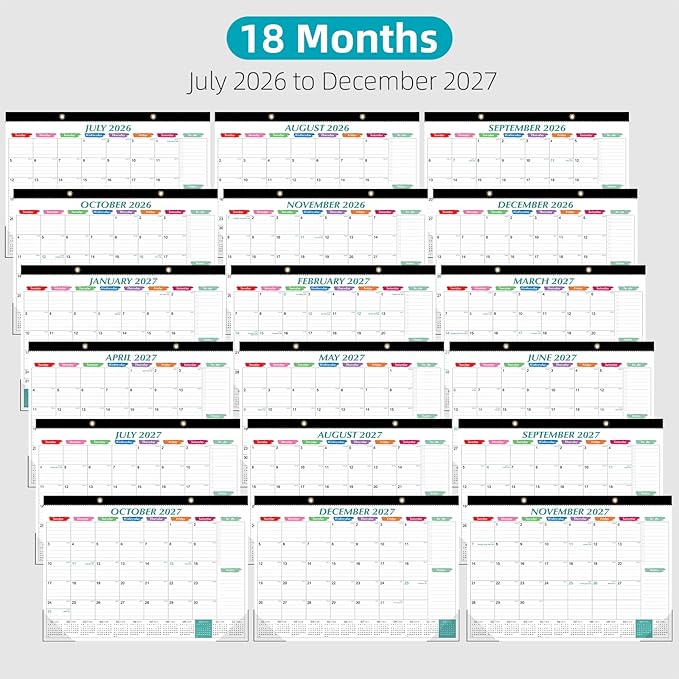 Tcamp Desk Calendar 2026-2027, Large Desktop/Wall Monthly Calendar (Jul. 2026 - Dec. 2027) 17'' x 12'' School Year Wall Desk Planner for Teacher Family School Office Supplies