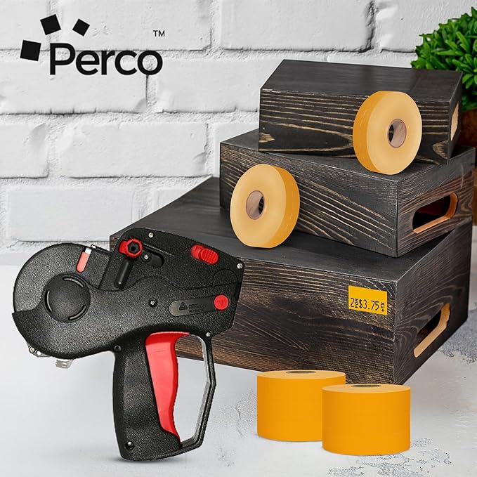 Perco Fluorescent Orange Pricing Labels - 160,000 Labels (8 Sleeves, 64 Rolls) for Monarch 1131 Price Gun - Includes Ink Rolls
