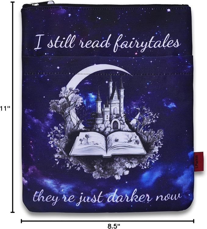 LParkin Book Sleeve Cover with Zipper, I Still Read Fairytales They're Just Darker Now Book Protector Pouch, Washable Fabric Book Sleeves for Romance Lover, 11 x 8.5 Inch Smut Reader Gift