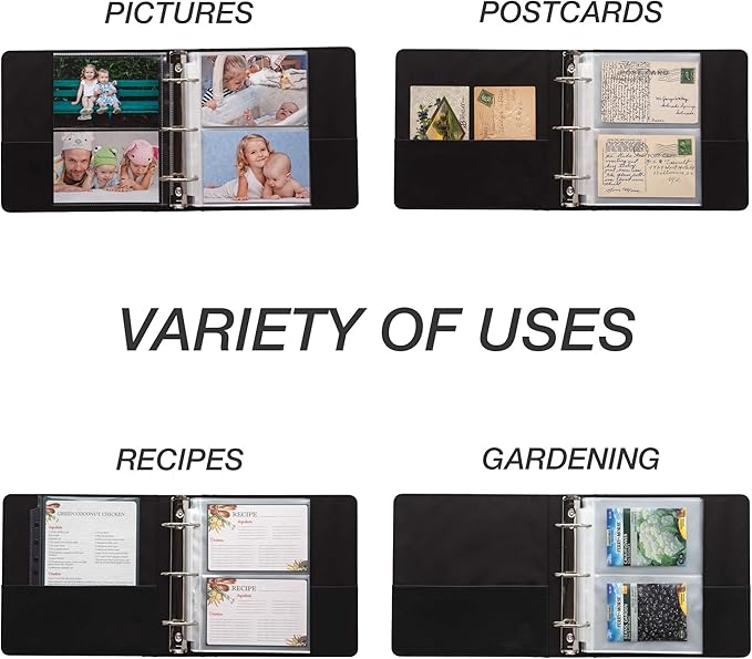 Samsill 4x6 Recipe Card Protectors, Splatter Proof, 2-4 Recipe Cards Per Sheet, Fits 8" x 9" - 3 Ring Binders, 25 Pack
