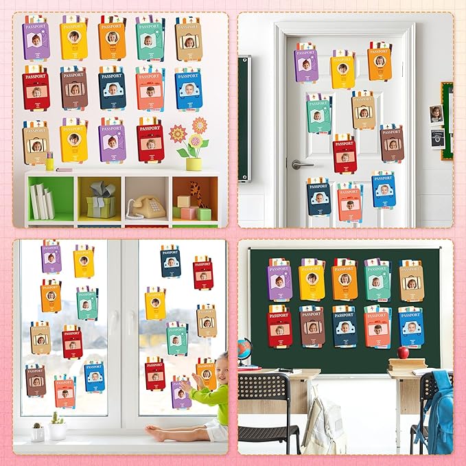 60pcs Passport Theme DIY Cutouts Passport Bulletin Board Decoration Set World Travel Paper Cut-Outs Classroom Decor for Boy Girl Classroom DIY Photo Craft Kindergarten School Wall Door Supplies