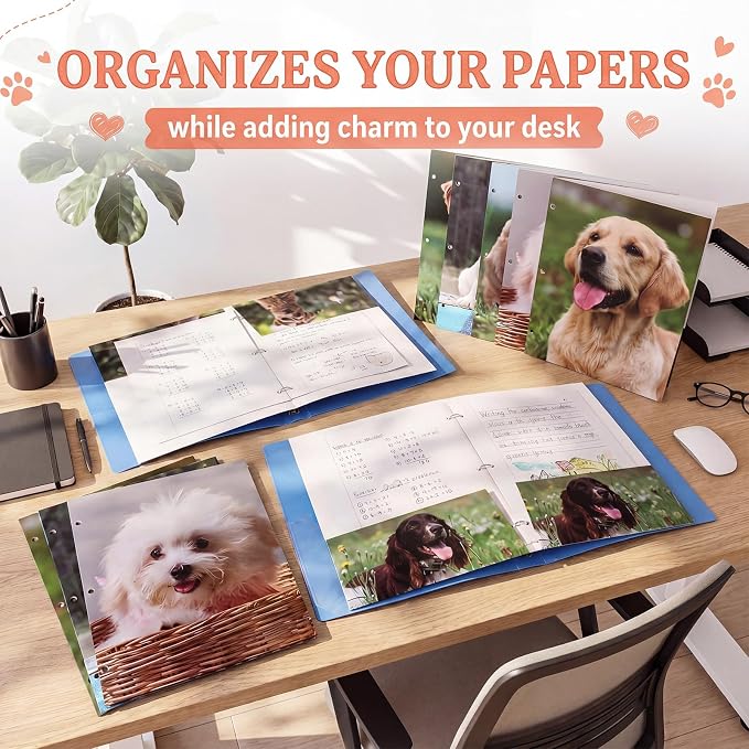 Handepo 18 Pcs Cat Dog Pocket Folders 2 Pocket Letter Size 3 Ring Pet File Folder Portfolio Kitten Decorative Folders for Teachers Students School Office Party Supplies 12x9.25 Inch (Dog)