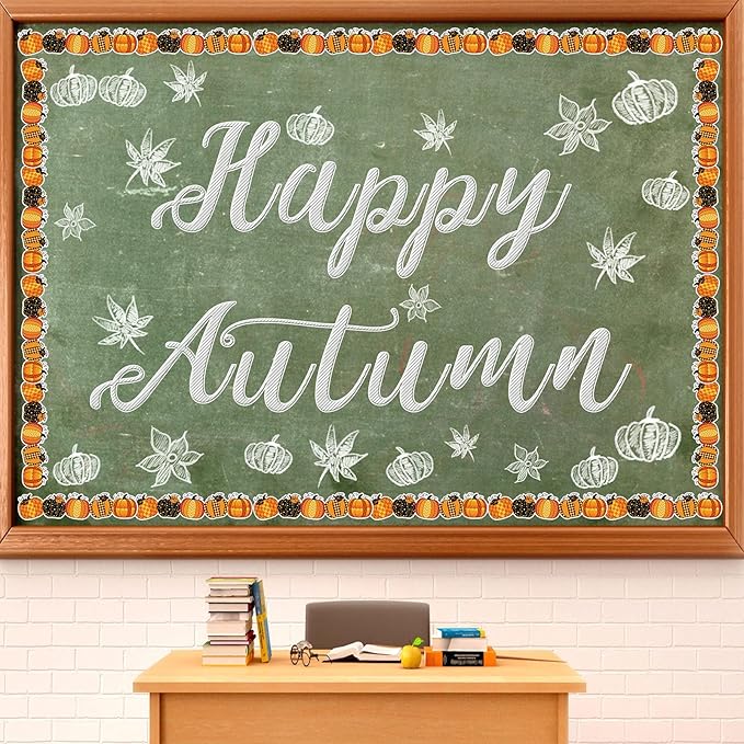 40 Pieces Fall Pumpkin Bulletin Board Borders Decorations Halloween Bulletin Board Borders Fall Classroom Decorations for Home Sweet Classroom, 1.8 x 11.8 Inch(Novel Style)