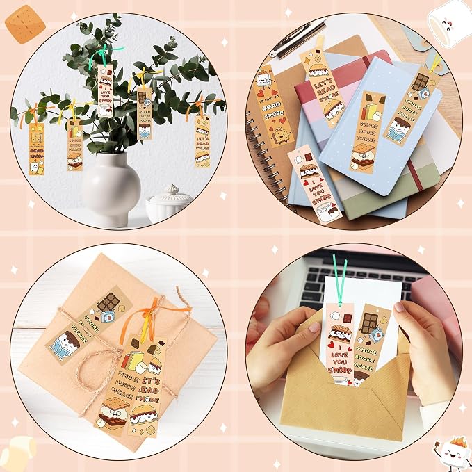 Marshmallow Color Your Own Bookmarks for Kids - Summer Gifts 123Pcs Loves You S'More Reading Theme DIY Coloring Blank Paper Bookmarks, Classroom Art Craft Party Favor for Kid Student Teacher