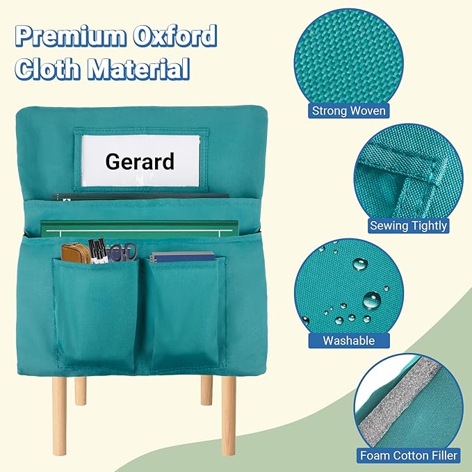Chair Pockets for Classrooms 24 Pack,17 x 20 inch Multicolor Chair Back Buddy Pockets with 4 Pockets & Name Slot & Tags, Back of Chair Organizer for Classroom Chairs Seat Storage