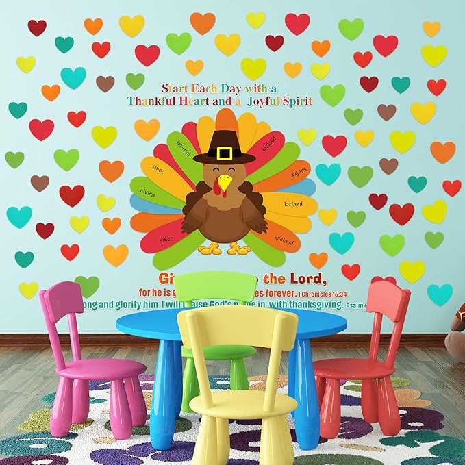 103 Pcs Thanksgiving Turkey Classroom Bulletin Board Decorations Set Give Thanks to The Lord Christian Bulletin Board Turkey Cutouts Craft for Fall Autumn Harvest Religious Classroom Wall Decor