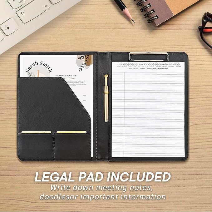 OOWOLF Padfolio with Clipboard Portfolio Binder for Resume, Legal Document, Business Office Conference, Legal Pad Portfolio Folder for A4 Letter Size Notepad, 8.5 x 11 2-Pack, with 1 Ruled Notebook