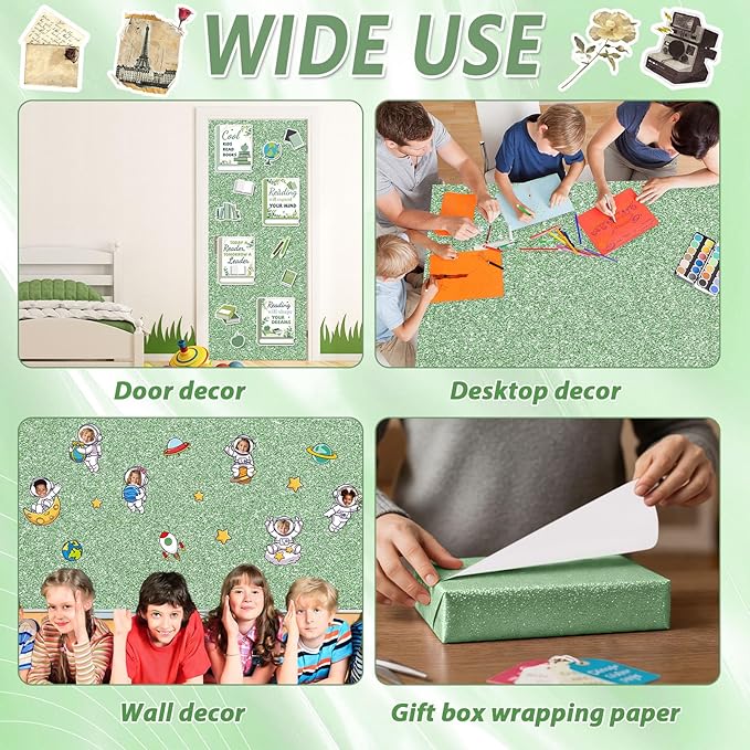 Glitter Bulletin Board Paper Roll Sparkle Wrapping Paper Bulletin Board Decor Glitter Poster Gift Wrapping DIY Art Crafts Wallpaper Background for Home Office Classroom Decor 17" x 20ft, Emerald Green