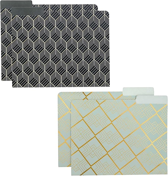 Paper Junkie Decorative File Folders - 11.5 x 9.5 in, Pink Pack of 12 - Cute Geometric Accents & Gold Foil 1/3 Tab - Pretty Colored folders for Office Supplies & School