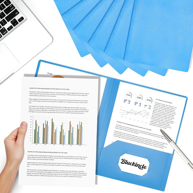 6 Pack Folders with Pockets Blue, 2 Pocket Plastic Folder with Pockets for School File Folder for Documents Letter Size with Business Card Slot Back to School Office Teacher Supplies