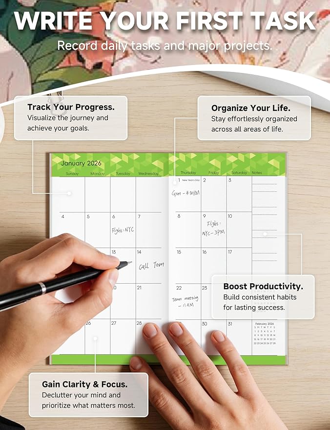 Pocket Calendar 2026-2028 Floral Series, Monthly Planner Jan 2026 to Jul 2028 (3.7" x 6.7") Perfect Purse Calendar, Pocket Agenda with Protective Plastic Sleeve-Blush Floral