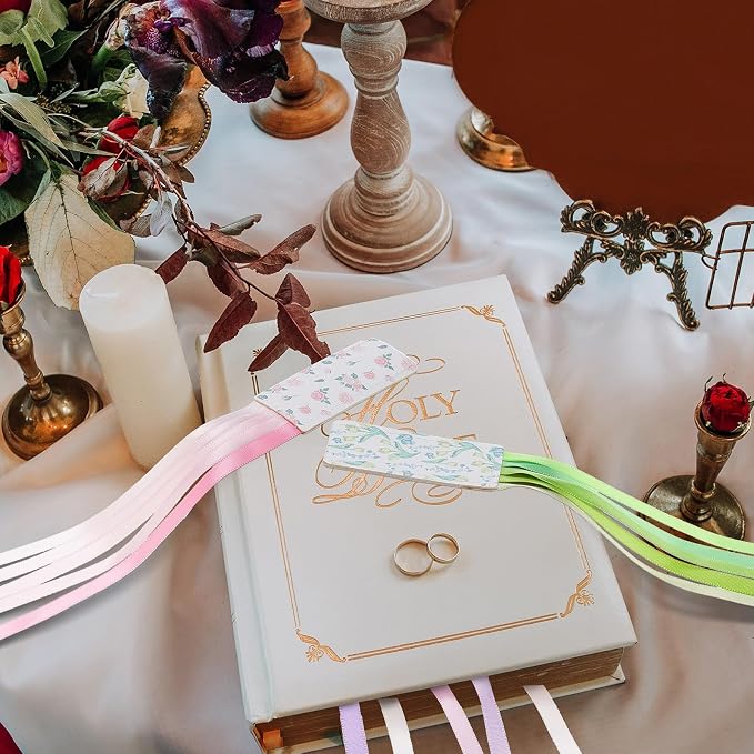 Outus 3 Pieces Bible Ribbon Bookmark Markers Artificial Leather Bookmark with Ribbons for Books Office(Flower,Morandi)