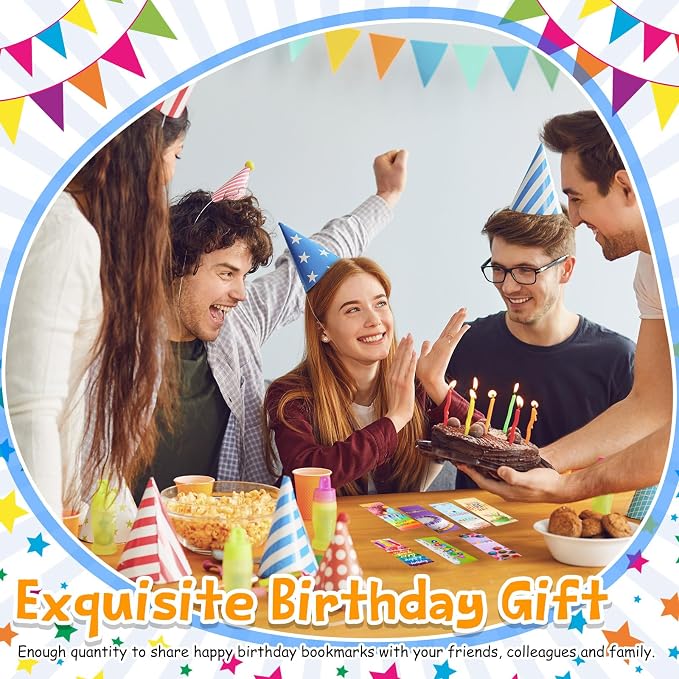 Skyygemm 100 Pcs Happy Birthday Bookmarks Bulk Happy Birthday Classroom Gifts for Kids Students Teacher Reward Back to School Birthday Party Favors Classroom Stationery Supplies (Cake)