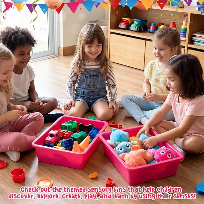 Hoteam 10 Pcs Flat Storage Organizer Tray Bin Paper Tray for Classroom Plastic Stackable File Organizer for School Office Teacher Book Organization(Dark Pink,13.78 x 9.84 x 3.15 Inch)