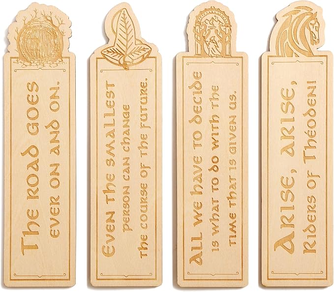 Lord of Rings Bookmarks Iconic Quote Engraved Wooden Book Markers for Tolkien Fans & Bookish Themed Reading Accessories
