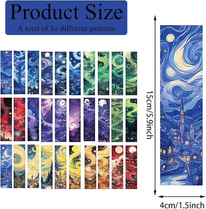 30 Pcs Fantasy Bookmarks for Kids Aesthetic Bookmark Watercolor Magic Bookmark for School Office Students Teens Book Reading Lovers Classroom Favors