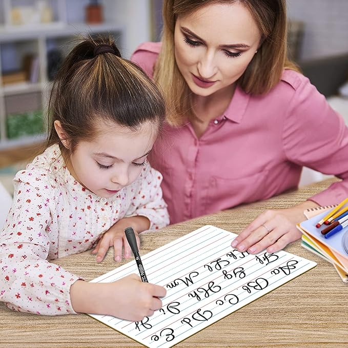 Scribbledo 5 Pack Lined Dry Erase Boards with Markers and Erasers, 9x12 Inch Double Sided White Board with Lines, Lined Dry Erase Boards for Students, Whiteboards with Lines for Classroom, Home