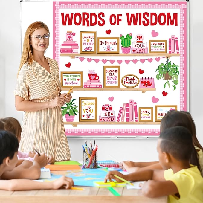 Valentine's Day Bulletin Board Set Reading Library Inspirational Bulletin Board Decoration Positive Plants Hearts Cutouts for Valentines School Library Office Home Classroom Wall Supplies