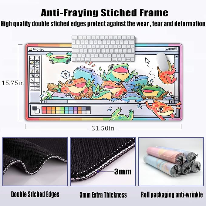 Frogs Mouse Pad Large Gaming Mousepad XXL Cool Frogs Desk Mat Cute Extended Desk Pad Computer Laptop Keyboard Pad Long Big Mouse Mat Desk Decor Accessories 31.5x15.7 in