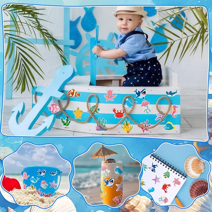 SANNIX 1200PCS Ocean Animal Stickers, 20 Styles Qcean Stickers Cartoon Sea Creature Sticker Fish Labels for Classroom Rewards Under The Sea Theme Party Computer Water Bottle Craft Supplies
