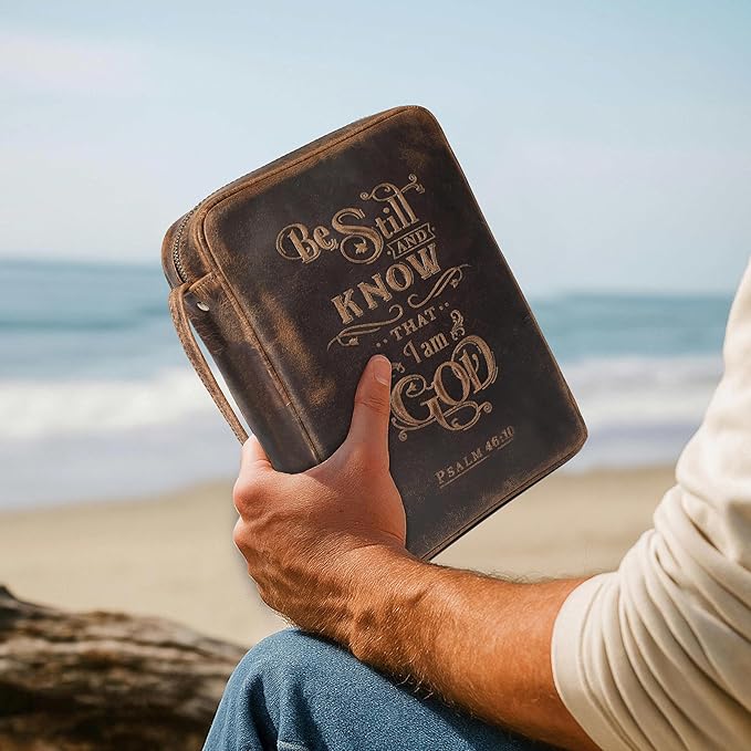 LEATHER VILLAGE Handmade Vintage Leather Embossed Bible Cover for Men & Women - Large Protective Bible Case & Organizer for Church, Travel & Study Christian Religious Antique Bookmark-Distressed Brown