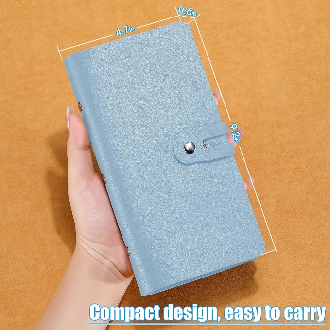Leather Receipt Organizer, Portable Receipt Holder for Travel, Daily Coupon Organizer with 20 Pockets and 12 Card Slots to Keep Receipts and Coupons Organized, Prevent Loss and Damage (Light Blue)