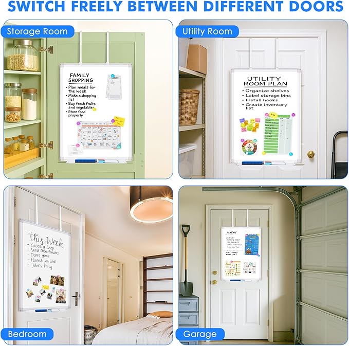 Magnetic Dry Erase Board for Doors, 36x24 Inch Whiteboard with Adjustable Long Arm Hook Mount - Easy to Install, Portable Hanging White Board for Home, Dorm Room, Office Cubicle & Small Spaces