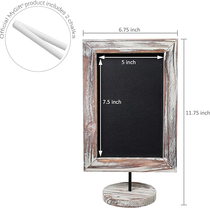 MyGift Set of 2, 12 Inch Chalkboard Sign with Torched Wood Rectangular Frame and Round Base, Rustic Wedding Table Place Card Signage, Small Kitchen Countertop Memo Board