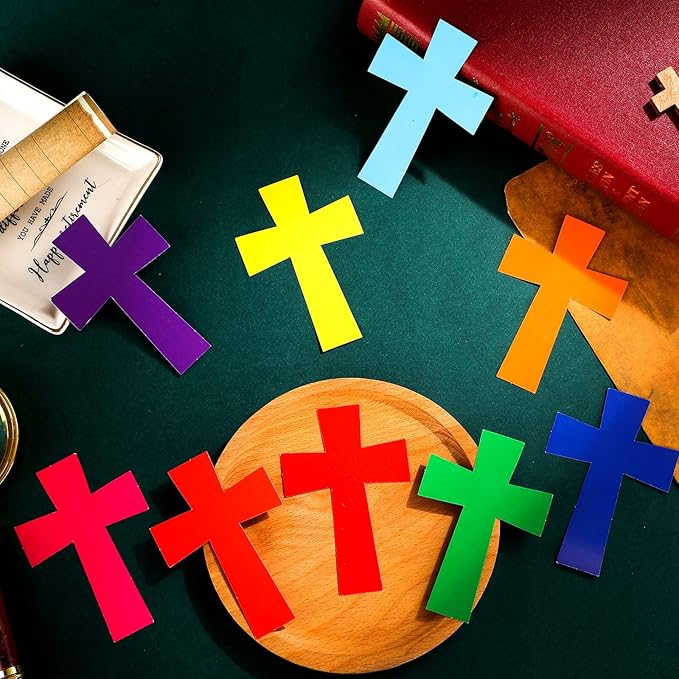 Geyee 108 Pcs Cross Paper Cutouts Religious Classroom Bulletin Board Decorations Colorful Crosses Shaped Die Cut for Teachers Kids DIY Craft School Bulletin Board Decor