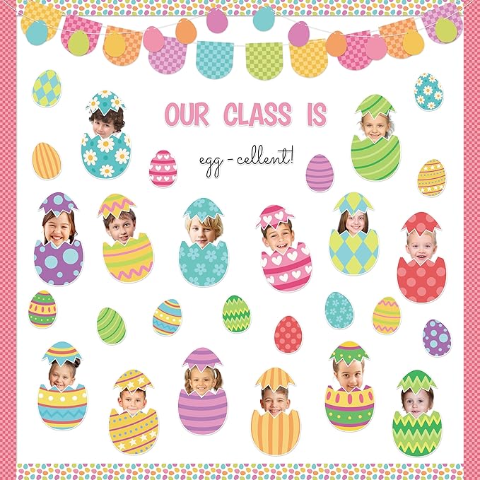 142Pcs Easter Egg Cutouts with Photo Space, Spring DIY Photo Craft Cutouts for Bulletin Board Classroom Decoration, Make Your Own Easter Egg Craft Kit for School Home Chalkboard Wall Door Decor