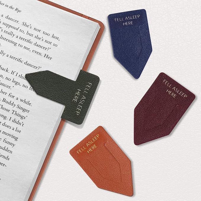 Leather Bookmark for Reading Women, Fell Asleep HERE Bookmarks, Index Book Marks for Book Lovers, 6 Pcs Drak Color Set