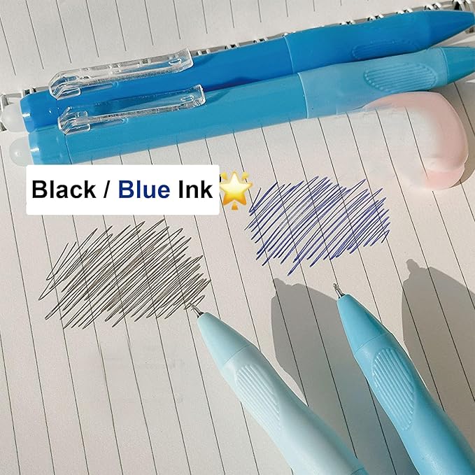 MOZXIRZ 4 Pcs Cute Erasable Gel Pens Erasable Retractable Gel Pens 0.5mm Black Ink Pen Aesthetic Pen for Women Girls Boys Men Office School Supplies (Blue-Black Ink)