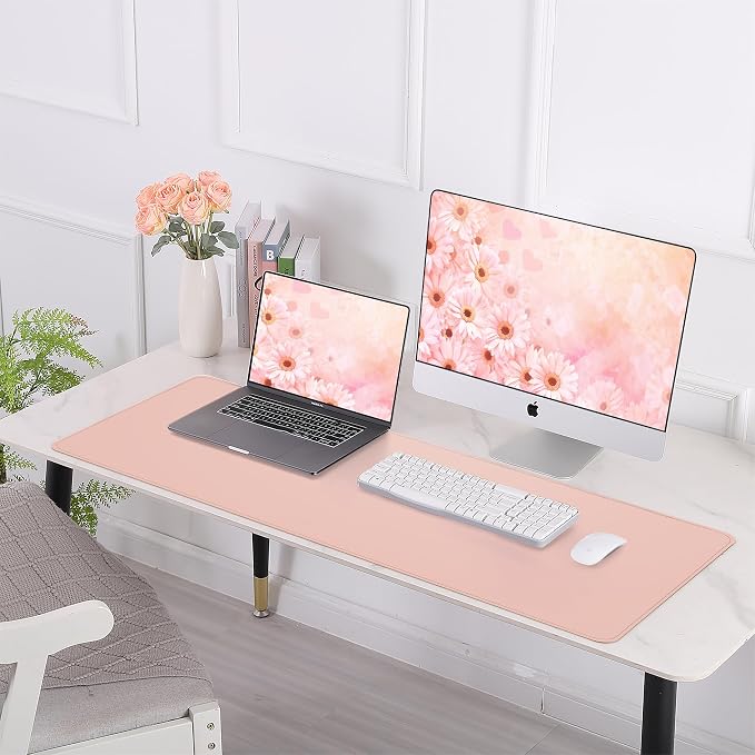 AFIING Cork Desk Mat 55" x 17", Dual-Sided Natural Cork & PU Leather Desk Pad, Non-Slip Waterproof Large Mouse Pad for Office, Home & Gaming (Pink)
