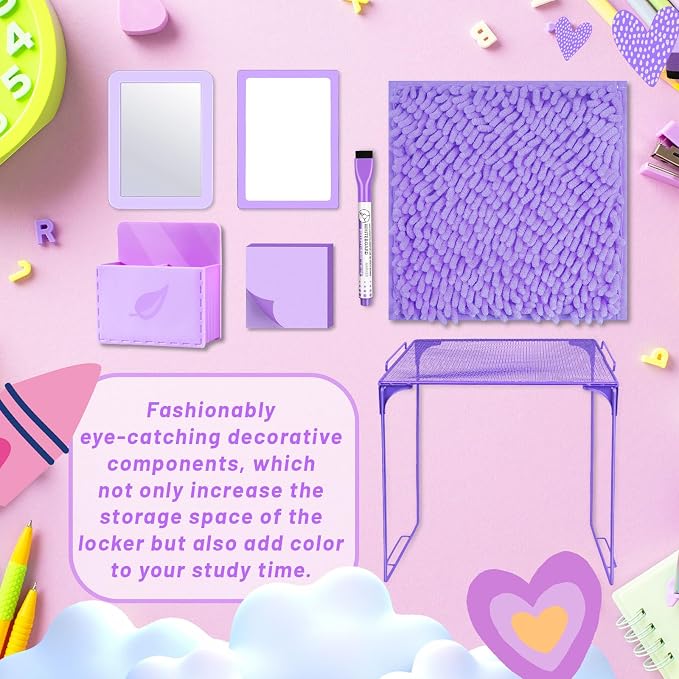 Denylo pro Purple Magnetic Locker Accessories Kit Purple Back to School Essentials Locker Organizer Supplies Include Back to School Essentials