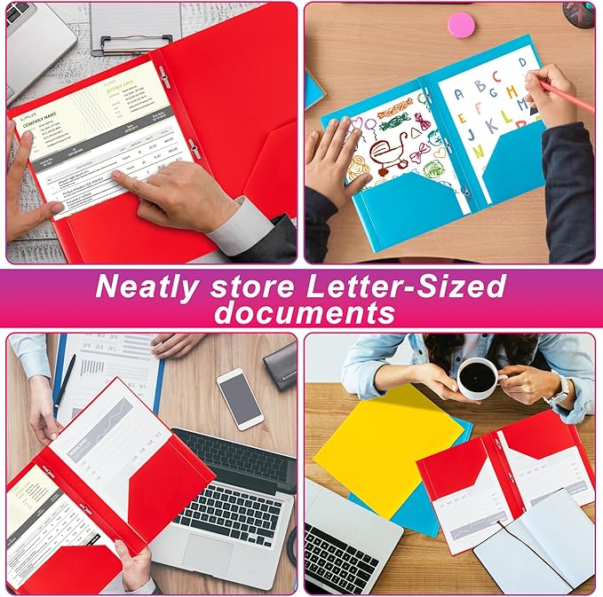 Aegero Folders with Pockets and Prong with Fasteners (6 Pack, Assorted Colors),Durable Plastic Pocket Folders with Prongs,Tear Resistant,2 Pocket 3 Prong Folders for Schoolwork & Office,Letter Size